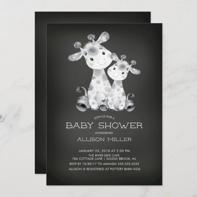 Chalkboard Giraffe Neutral Baby Shower Invitation (Front/Back)