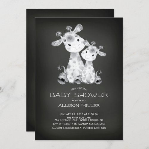 Chalkboard Giraffe Neutral Baby Shower Invitation