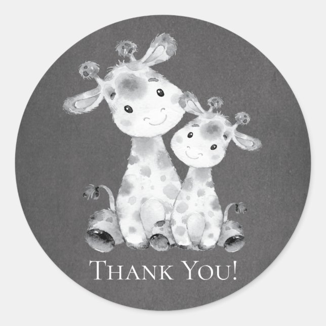 Chalkboard Giraffe Shower Thank You Favor Sticker (Front)