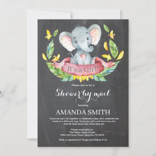 Chalkboard Girl Elephant Baby Shower by Mail Invitation