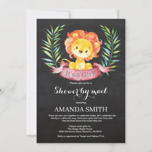 Chalkboard Girl Lion Baby Shower by Mail Invitation