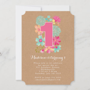 Chalkboard Girls Floral 1st Birthday Party Invite