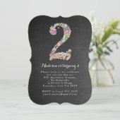Chalkboard Girls Floral 2nd Birthday Party Invite (Standing Front)