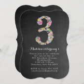 Chalkboard Girls Floral 3rd Birthday Party Invite (Front/Back)