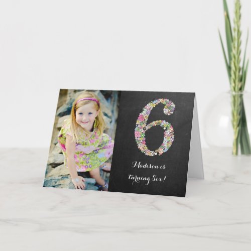 Chalkboard Girls Floral 6th Birthday Party Invite