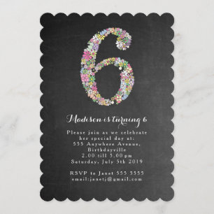 Chalkboard Girls Floral 6th Birthday Party Invite