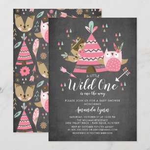 Chalkboard Girls Wild One Baby Shower Invitation