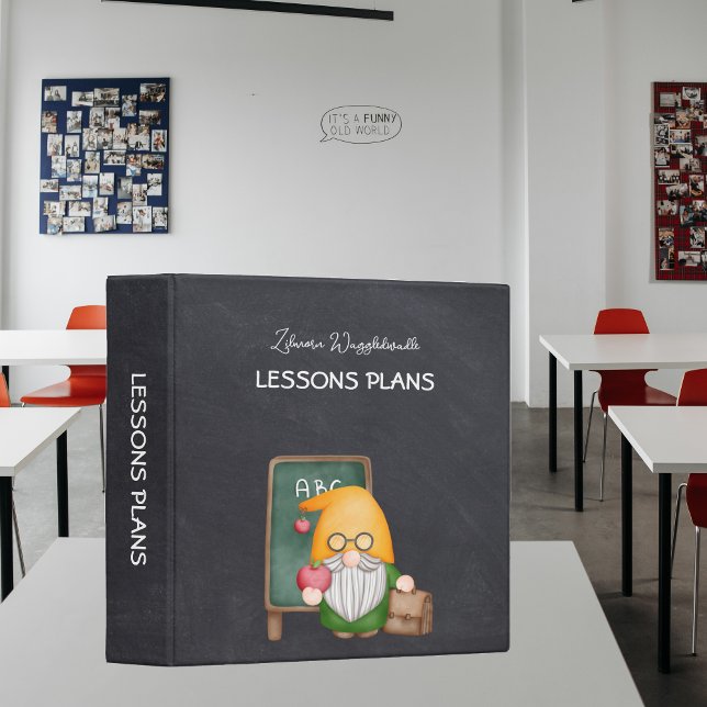 Chalkboard Gnome Teacher With Apple 3 Ring Binder (Creator Uploaded)