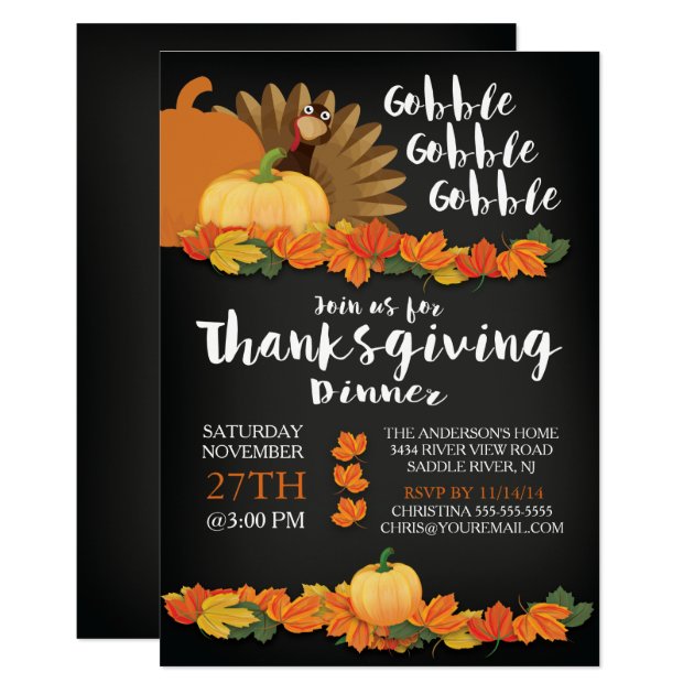 Chalkboard Gobble Turkey Thanksgiving Invitation