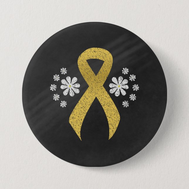 Chalkboard Gold Awareness Ribbon Pinback Button (Front)