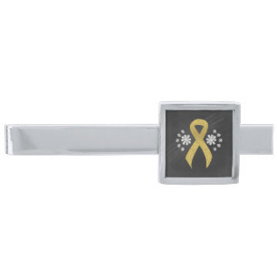 Chalkboard Gold Awareness Ribbon Silver Finish Tie Bar