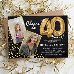 Chalkboard Gold Balloons 2 Photo 40th Birthday  Invitation<br><div class="desc">Celebrating the BIG 40! These invites allow you to upload a before and after photograph of the birthday man or woman in a gold frame, with the title 'Cheers to 40 Years!'. Featuring a rustic chalkboard background, gold number helium balloons, faux gold glitter flecks and a simple birthday party template...</div>
