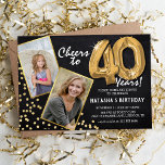 Chalkboard Gold Balloons 2 Photo 40th Birthday  Invitation<br><div class="desc">Celebrate the milestone of stepping into the fabulous 40s with these unique 'Chalkboard Gold Balloons 40th Birthday Invitations'. Enriched with a rustic chalkboard background and shimmering faux gold glitter flecks, these invites exude vintage charm and modern elegance. Upload a then-and-now photo of the birthday star and customize the easy-to-use template...</div>