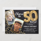 Chalkboard Gold Balloons 2 Photo 50th Birthday Invitation (Front)