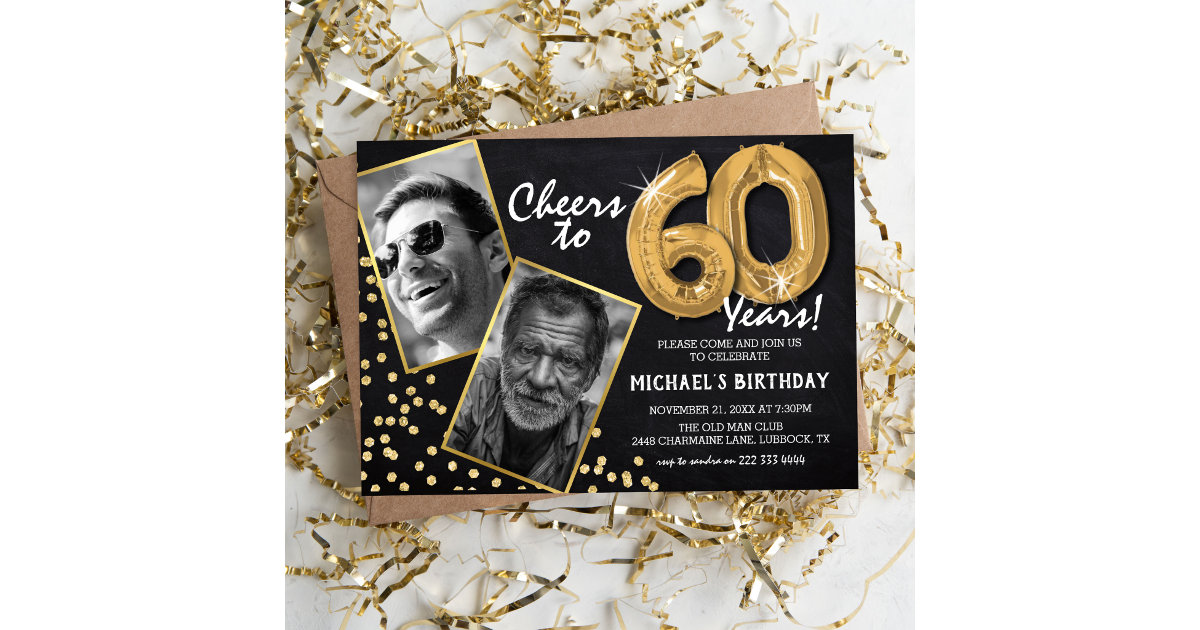 60th birthday invitations black and gold