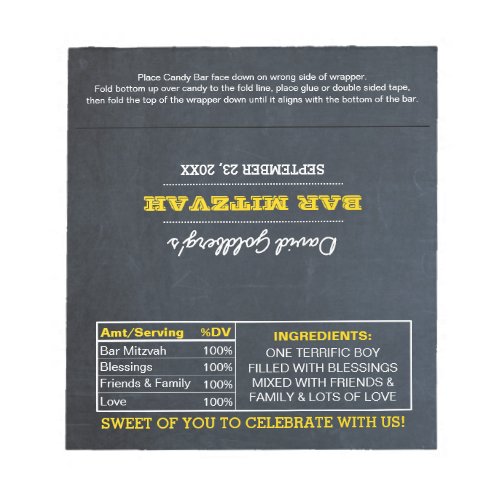 Chalkboard Gold Bar Mitzvah Candy Wrappers Notepad