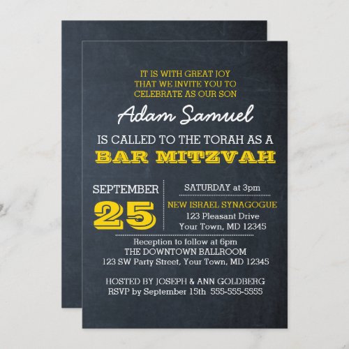 Chalkboard Gold Bar Mitzvah Invitation No Logo