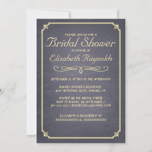 Chalkboard Gold Bridal Shower Invitations