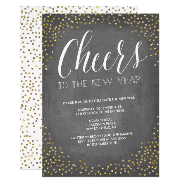 Chalkboard Gold Cheers New Year's Eve Party Invitation