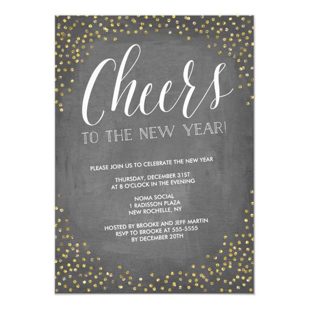 Chalkboard Gold Cheers New Year's Eve Party Invitation