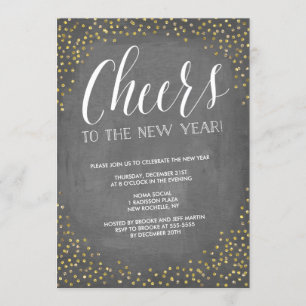 Chalkboard Gold Cheers New Year's Eve Party Invitation