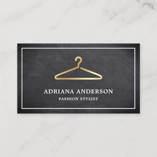 Chalkboard Gold Clothes Hanger Fashion Stylist Business Card