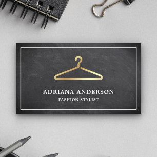 Chalkboard Gold Clothes Hanger Fashion Stylist Business Card