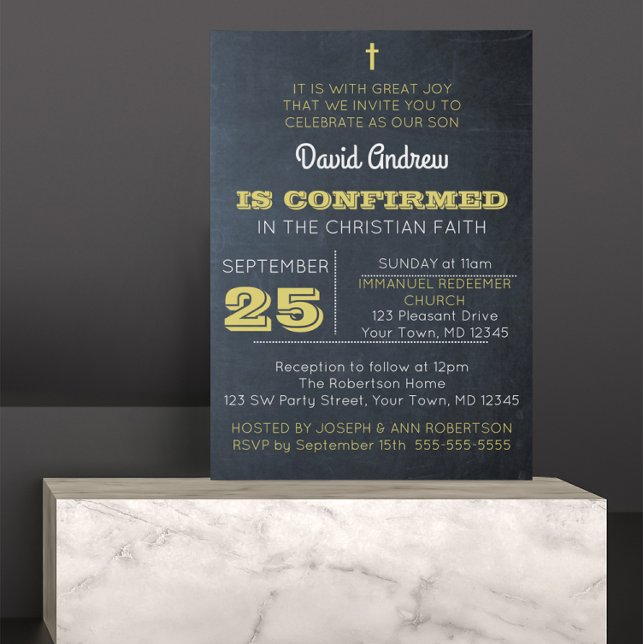 Chalkboard Gold Confirmation Invitation (Creator Uploaded)