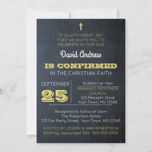 Chalkboard Gold Confirmation Invitation