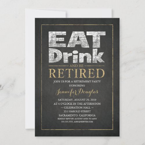 Chalkboard Gold Effect Feminine Retirement Party