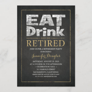 Chalkboard Gold Effect Feminine Retirement Party Invitation