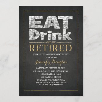 Chalkboard Gold Effect Feminine Retirement Party Invitation by superdazzle at Zazzle
