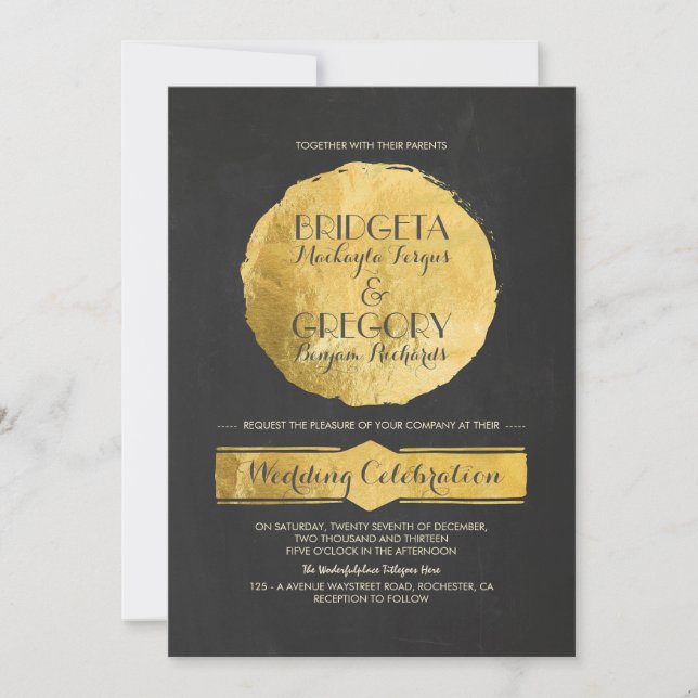 Chalkboard Gold Foil Effect Wedding Invitation (Front)