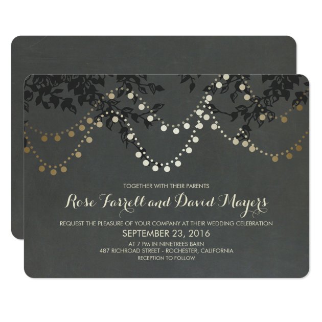 Chalkboard Gold Foil String Lights Wedding Invitation