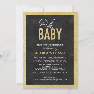 Chalkboard & Gold Glitter Baby Shower Invitations