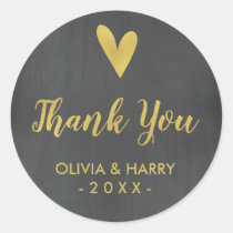 Chalkboard Gold Heart Wedding Favor Stickers