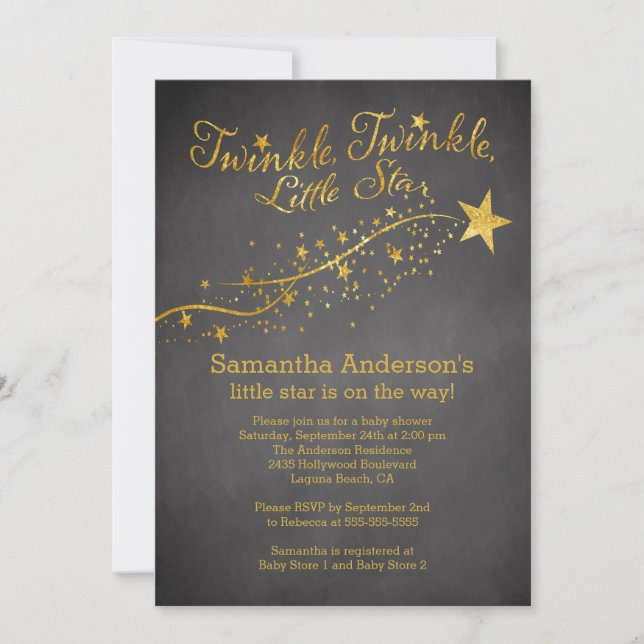 Chalkboard Gold Little Star Baby Shower Invitation (Front)