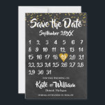 Chalkboard Gold Love Heart Calendar Save the Date<br><div class="desc">Personalise with your names and details in a trendy font on a delicate gold dust confetti chalkboard background. Designed by Pure Piglet© at www.zazzle.com/purepiglet*.</div>