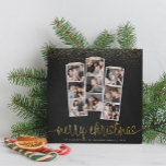 Chalkboard & Gold Merry Christmas Holiday Photo<br><div class="desc">It's the most wonderful time of the year! This modern holiday photo card features three photo strips of three photos each, with faux gold & white washi tape. Below, it reads "merry christmas" in a hand-lettered script with your family name and the year. At the top, there is faux gold...</div>