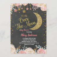 Chalkboard Gold Moon Baby Shower for girl Invitation