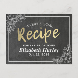 Chalkboard Gold Script Floral Bridal Shower Recipe Invitation Postcard
