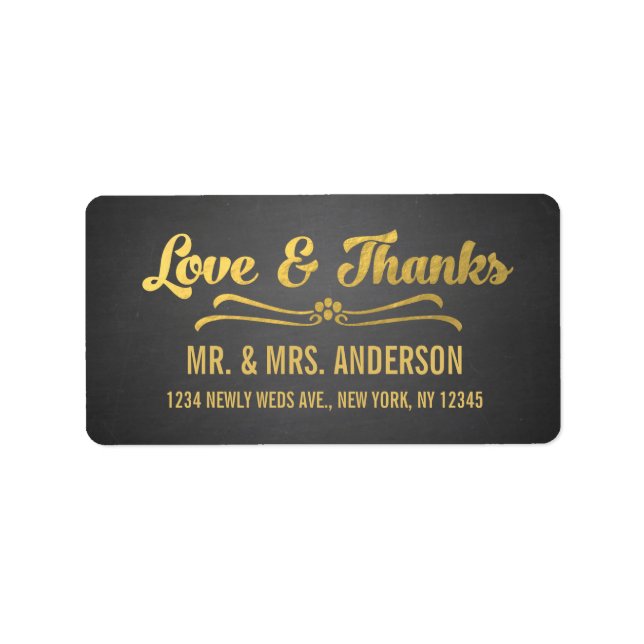 Chalkboard Gold Script Wedding Thank You Label (Front)