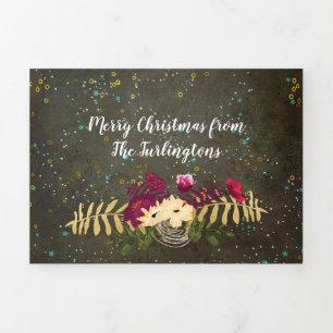 Chalkboard Gold Silver Stars Constellation Sky Tri-Fold Holiday Card