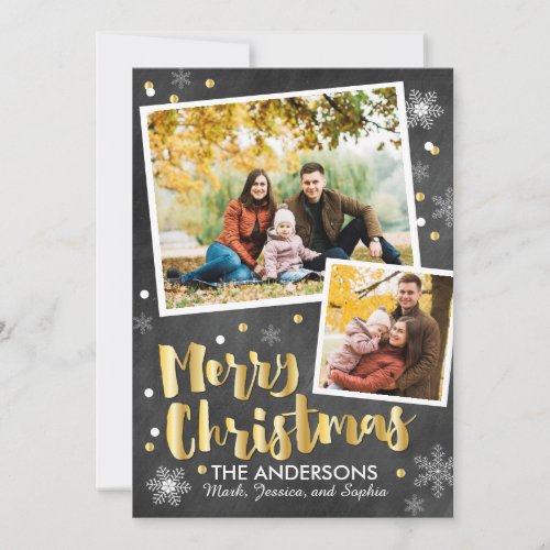 Chalkboard Gold Snow Holiday Card