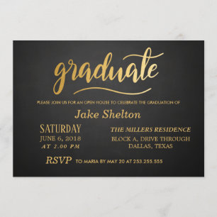 Chalkboard Gold Typography Open House Graduation Invitation