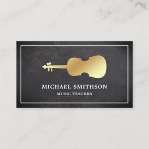Chalkboard Gold Violin Music Teacher Violinist Business Card