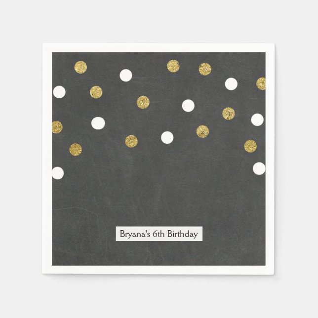 Chalkboard Gold & White Confetti Celebration Party Napkins (Front)
