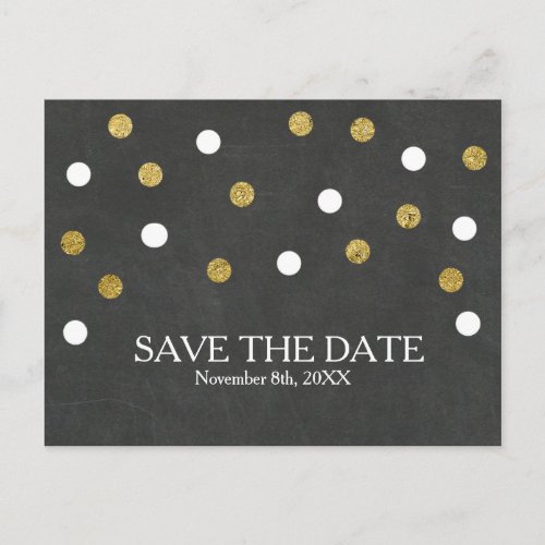 Chalkboard Gold  White Confetti Save the Date Announcement Postcard