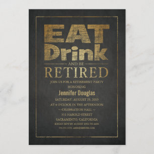 Chalkboard Golden Effect Funny Retirement Party Invitation