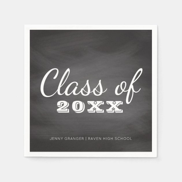 Chalkboard Grad | Black And White Graduation Party Paper Napkin